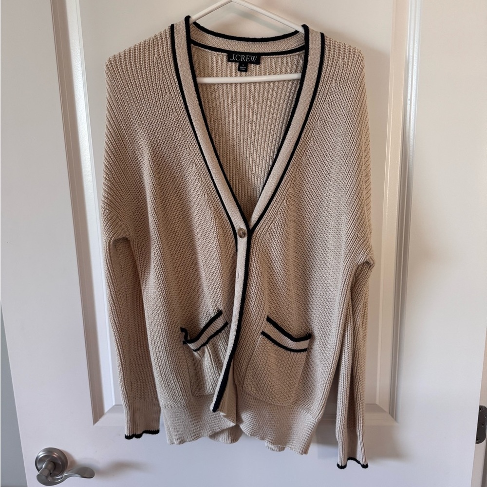 J.Crew Cream Cardigan with Black Trim